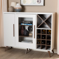 Baxton Studio SEWC160071WI-White/Columbia Pietro Mid-Century Modern White and Brown Finished Wine Cabinet